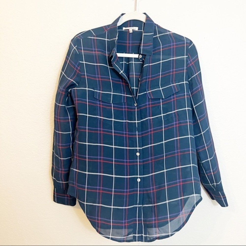 Madewell Broadway & Broom Silk Plaid Button Down Blouse